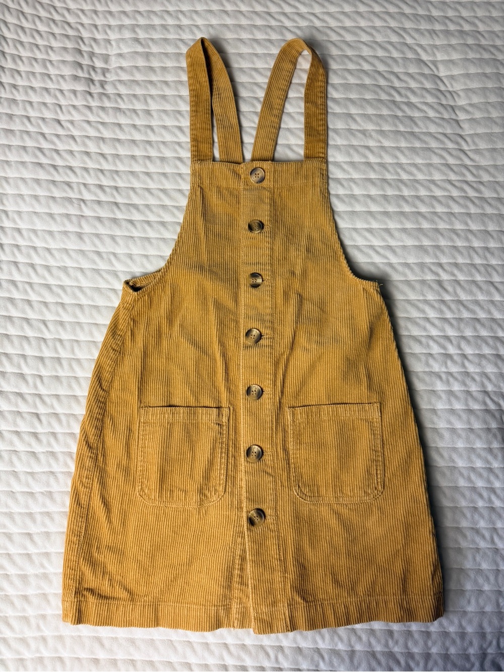 Blue Spice Mustard Corduroy Pinafore Dress with Front Buttons